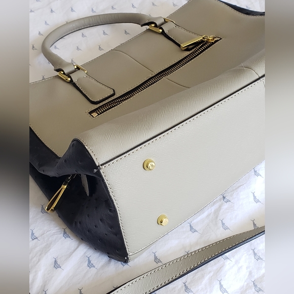 Jack French Leather Bag, Gray & Purple Handbag with Removable Strap - Picture 9 of 13